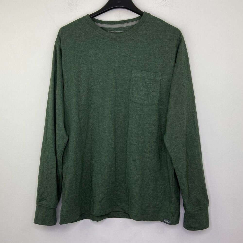Eddie Bauer Men's Medium T-Shirt Green Heathered Long Sleeve Pocket Tee NWT BE10